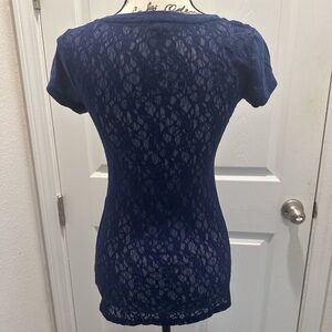 2013 Victoria's Secret Navy Lace Short Sleeve Top